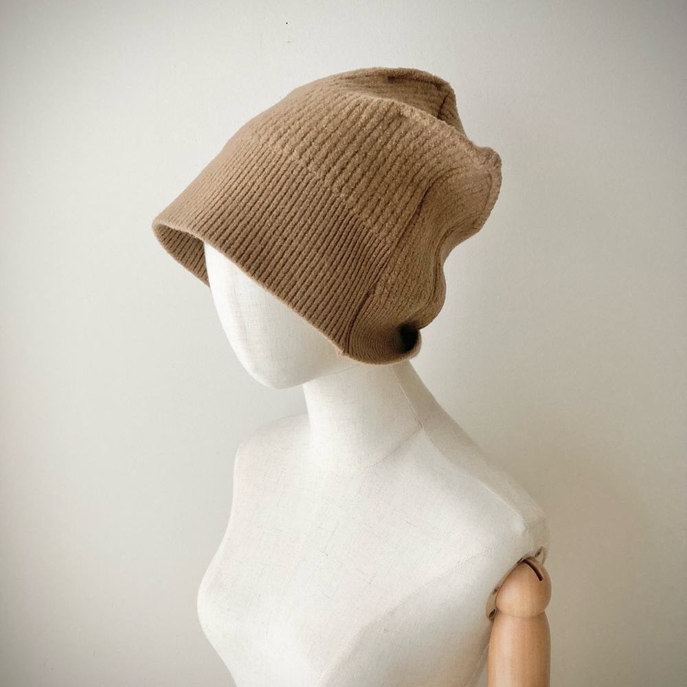 joodito origami crown ribbed wool sweater hat winter beanie cap large tan camel - Picture 5 of 8